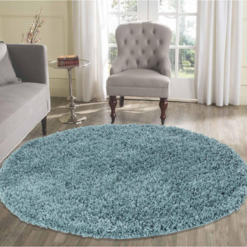 Oxford OXF00 Plain Plush Soft Stain-Resistant Textured Polypropylene Shaggy Duck Egg Round Rug-Desire Rugs-Rug Love - The Most Loved Rug Store